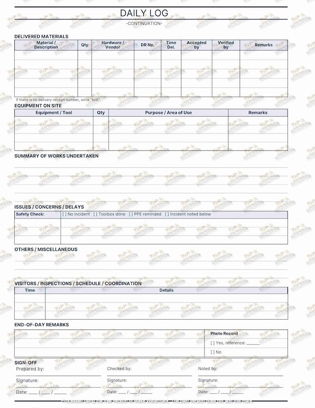 Construction Daily Log Book | Site Documentation Logbook for Contractors