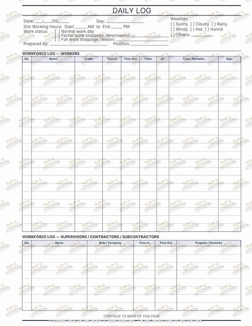 Construction Daily Log Book | Site Documentation Logbook for Contractors