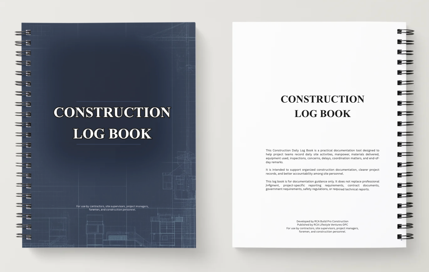 Construction Daily Log Book | Site Documentation Logbook for Contractors